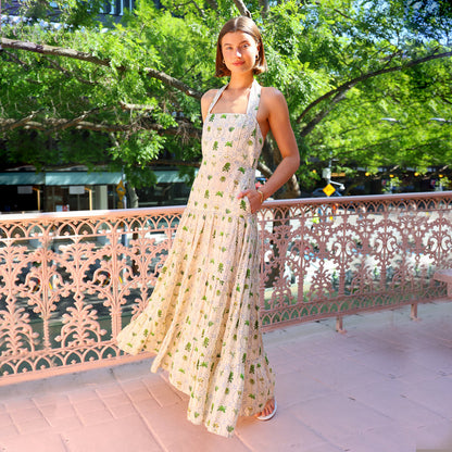 Sweet Printed Sleeveless Halter Dress Women Sexy Big Backless A line Dress Multi1