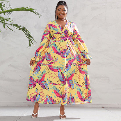 Plus Size Women Clothing Dress Long Sleeve Large Swing Dress