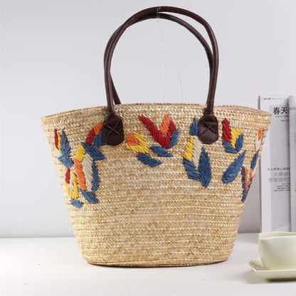 Fresh Embroidered Straw Bag Casual Bag Woven Bag Women Bag Shoulder Portable Seaside Vacation Beach Bag