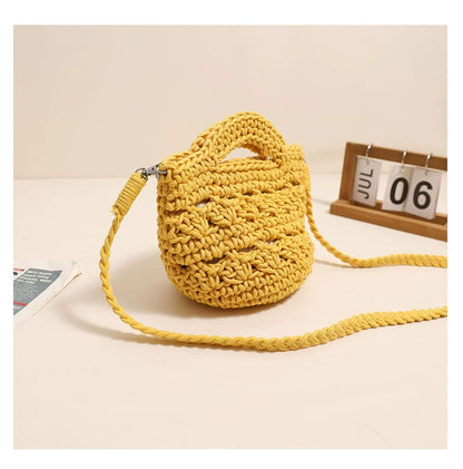 Crossbody Cotton Thread Woven Bag All Matching Hollow Out Cutout Straw Bag Vacation Beach Bag Partysu Women Bag One Size Colored Crossbody Cotton Thread Yellow without Lining