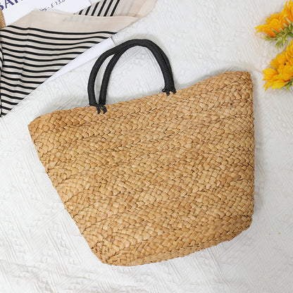 Large Capacity Straw Bag All Match Simple Portable Natural Grass Hand Woven Bag Women Vacation Beach Bag