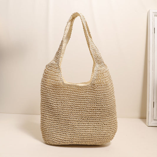 Large Capacity Shoulder Straw Bag Simple Straw Bag Woven Bag Vacation Beach Bag Casual Women Bag