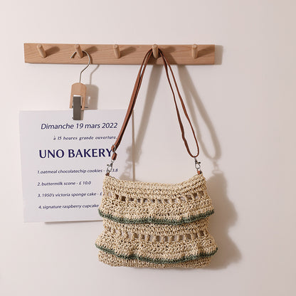 Crossbody Lace Straw Bag Ruffled Summer Color Straw Bag Woven Bag Seaside Beach Vacation Bag One Size Grass Skirt Green