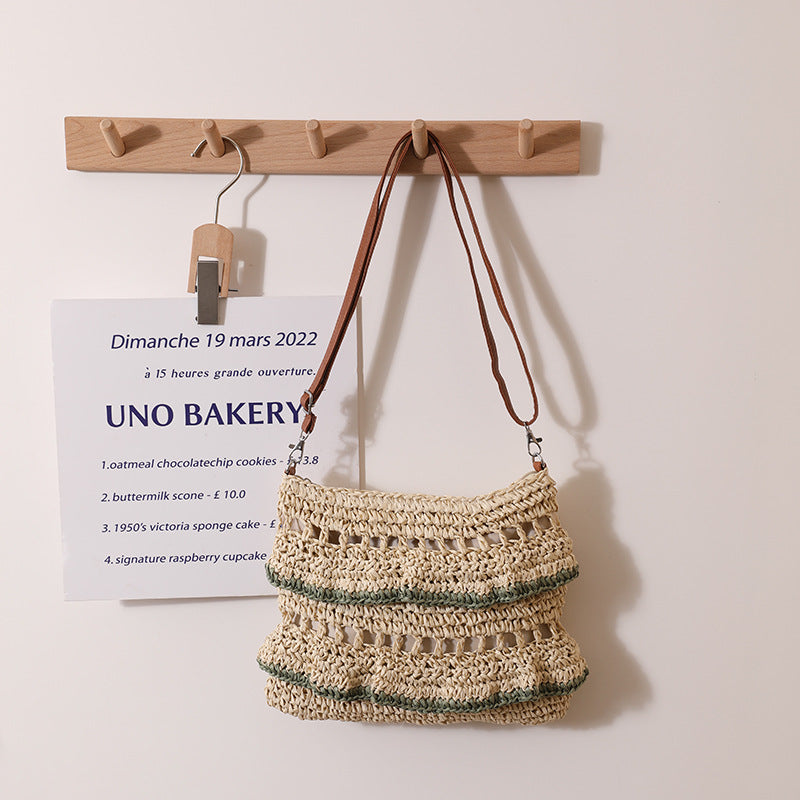 Crossbody Lace Straw Bag Ruffled Summer Color Straw Bag Woven Bag Seaside Beach Vacation Bag One Size Grass Skirt Green