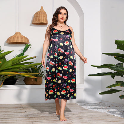 Plus Size Dress Artificial Silk Satin Girls Nightdress Home Wear Cami Dress