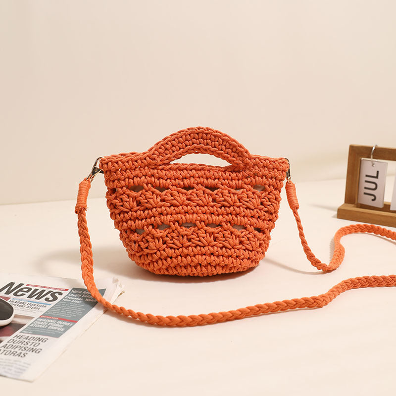 Crossbody Cotton Thread Woven Bag All Matching Hollow Out Cutout Straw Bag Vacation Beach Bag Partysu Women Bag One Size Colorful Crossbody Cotton Thread Orange with Lining