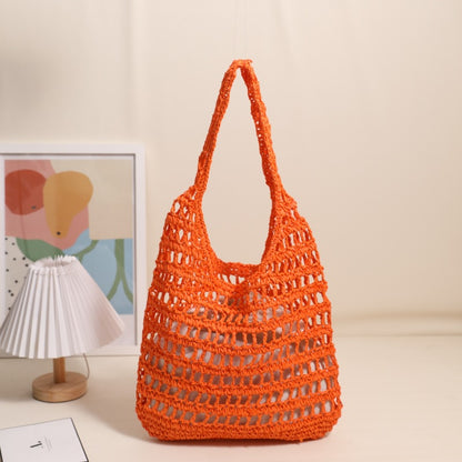 French Large Capacity Shoulder Straw Bag Hollow Out Cutout Tote Portable Straw Bag Woven Bag Seaside Vacation Beach Bag One Size Orange