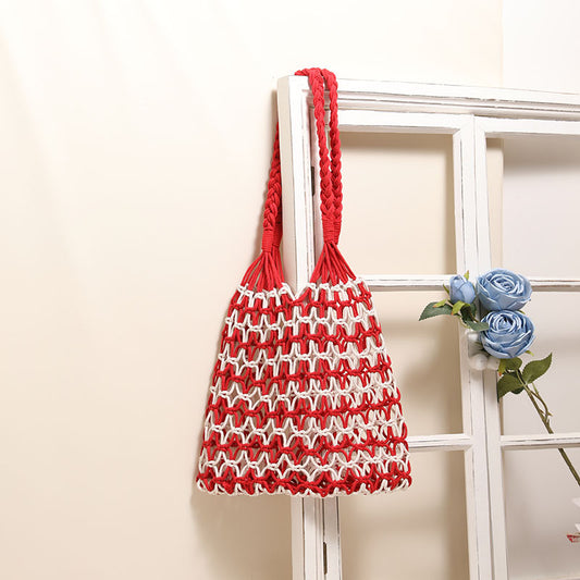 Summer Straw Woven Bag With Lace Up Pattern Suitable For Women Beach Vacation Beach Bag