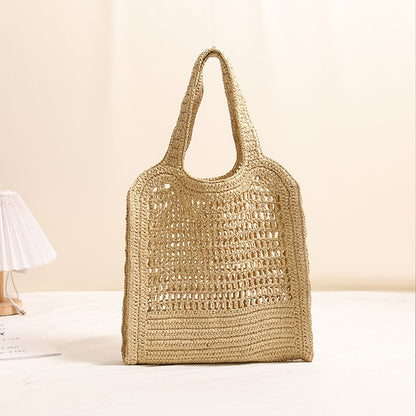 Summer Straw Woven Bag With Lace Up Pattern Suitable For Women Beach Vacation Beach Bag