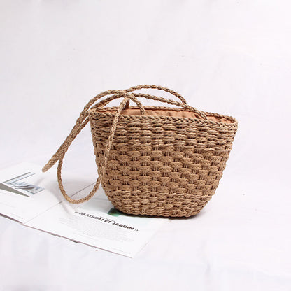 Handmade Straw Bag Best Bag Shoulder Woven Bag Women Bag Literary Handbag Small Bag Vacation Beach Bag One Size Brown