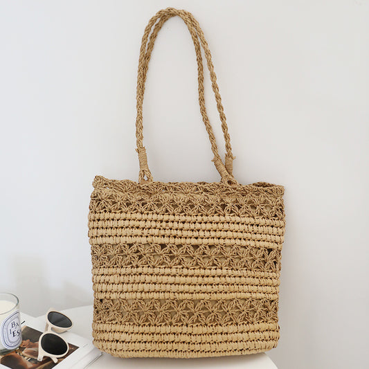 Fairy Hollow Out Cutout out Straw Bag Summer Little Shoulder Woven Bag Vacation Beach Bag Women Bag One Size Coffee