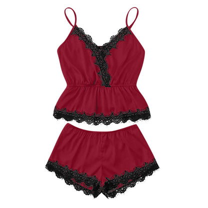Sexy Lingerie Sexy Lace Sling Three Point Wrapped Chest Lace Sexy Sleepwear Suit Burgundy