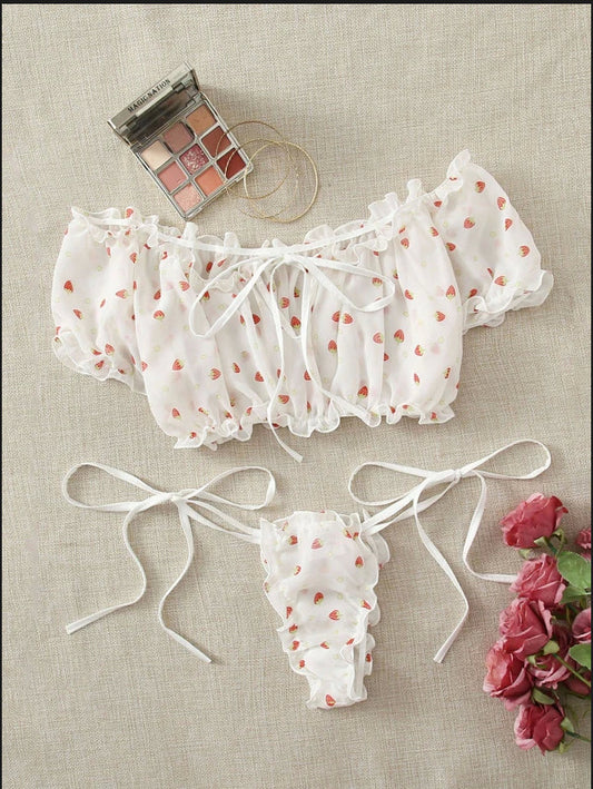 Sexy Lingerie Lace See-through Sexy Mesh Heart Printing Sexy Sleepwear Suit