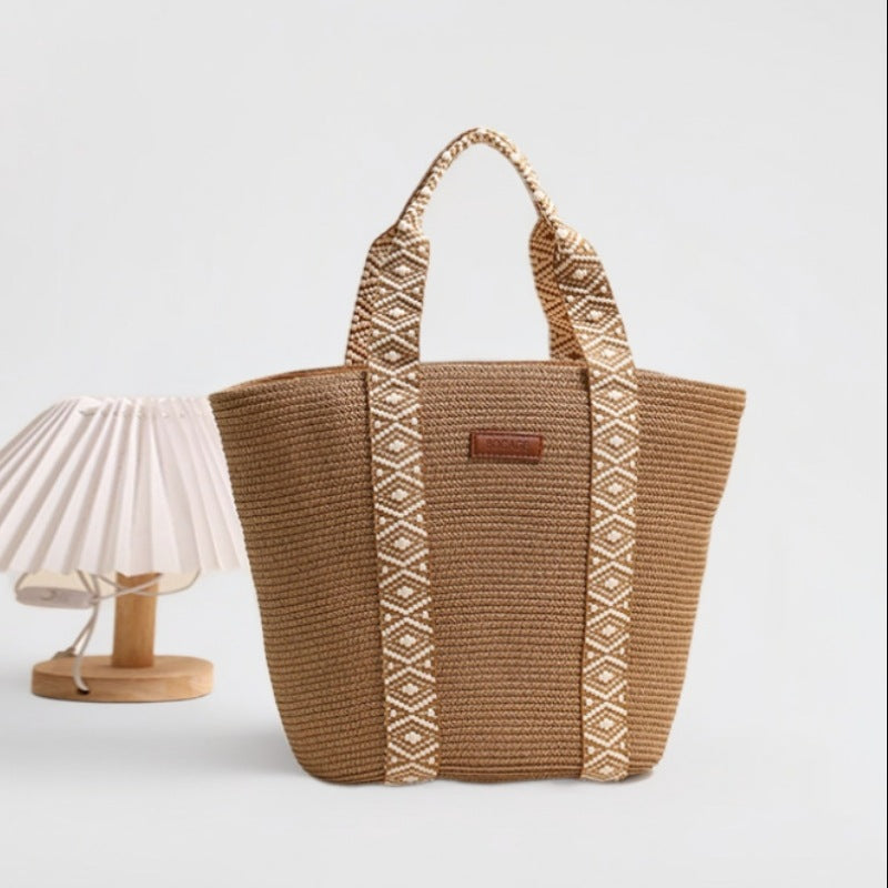 Large Capacity Tote Straw Bag Niche Hand Carrying Woven Bag Women Vacation Beach Bag Handbag