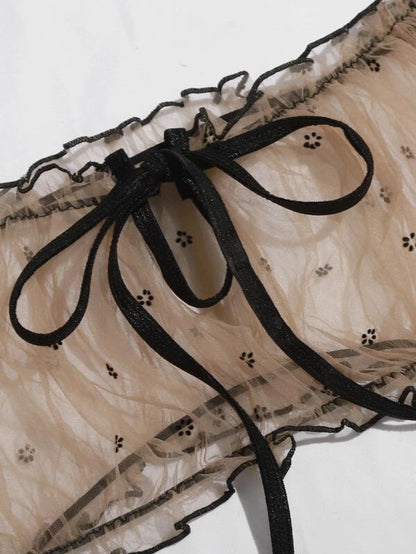 Brown Printed Sexy Lingerie Mesh Floral Print Black Lace Emotional Strap Sexy Sleepwear