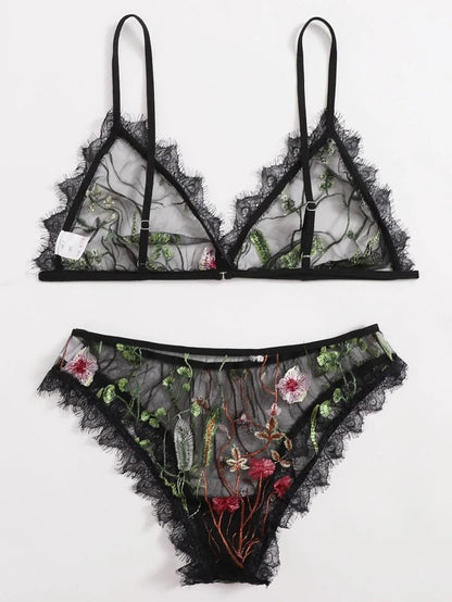 Sexy Lingerie Black Lace Sexy Sheer Mesh Embroidered Sexy Sleepwear