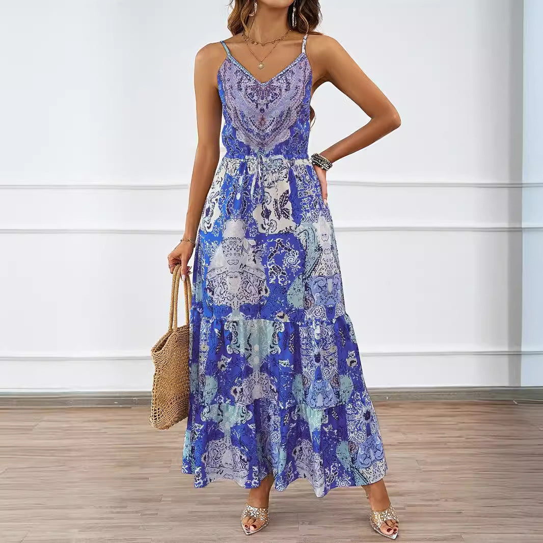 Summer Dress Sexy Strap Backless Loose Print Dress