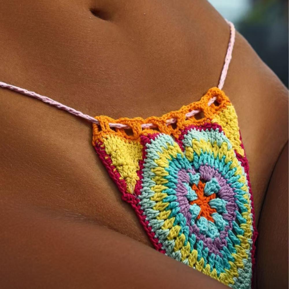 Swimwear Women Hand Knitted Crocheted Banded Bikini Two Piece Set Split Swimming