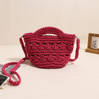 Crossbody Cotton Thread Woven Bag All Matching Hollow Out Cutout Straw Bag Vacation Beach Bag Partysu Women Bag One Size Colorful Crossbody Cotton Thread Rose Red with Lining