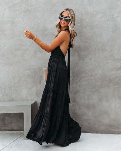 Summer Elegant Halter Long Solid Color Dress for Women