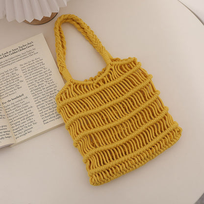 Fresh Hollow Out Cutout Cotton Thread Woven Bag Summer Idle Mesh Straw Bag Women Bag Seaside Vacation Beach Bag One Size Xiaolanghua Yellow