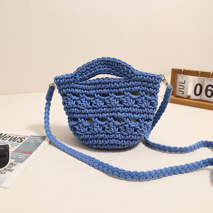 Crossbody Cotton Thread Woven Bag All Matching Hollow Out Cutout Straw Bag Vacation Beach Bag Partysu Women Bag One Size Colorful Crossbody Cotton Thread Blue Ribbon Lining