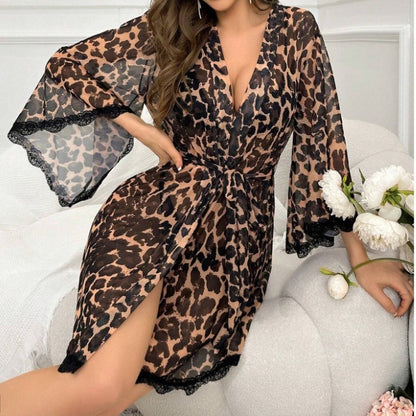 Sexy Wild Retro Bell Sleeve Thin Transparent Bathrobe Sexy Lingerie