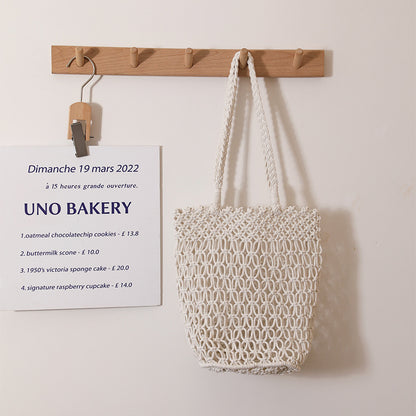 Hollow Out Cutout Shoulder Cotton Thread Woven Bag Lace Straw Bag Vacation Beach Bag Women Bag One Size Rice
