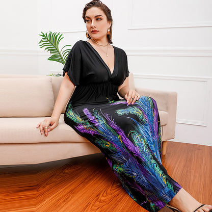 Plus Size Bohemian Girls Extra Long Extra Large Ice Silk Dress Holiday Beach Dress Midi Dress