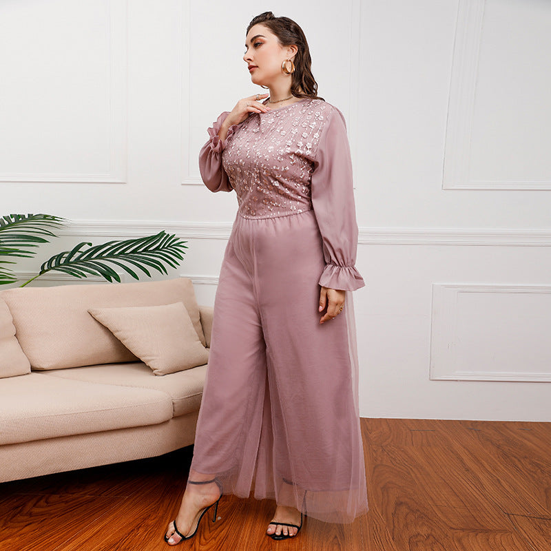 Plus Size Middle East Light Luxury Dress Elegant One Piece Trousers High Waist Loose Wide Leg Flared Pants