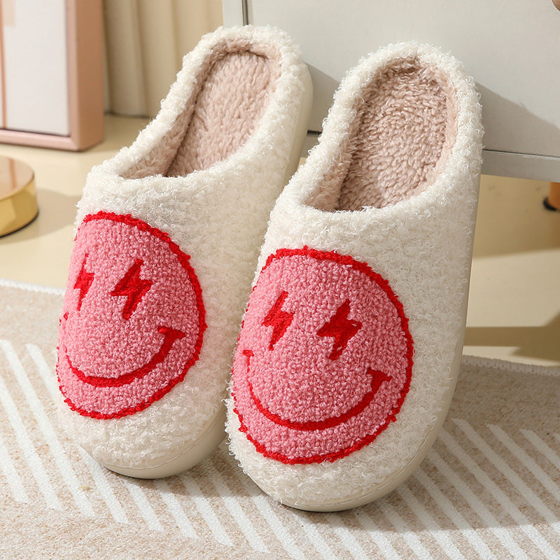Lightning smiley face cotton slippers indoor home autumn and winter warm slippers Pink