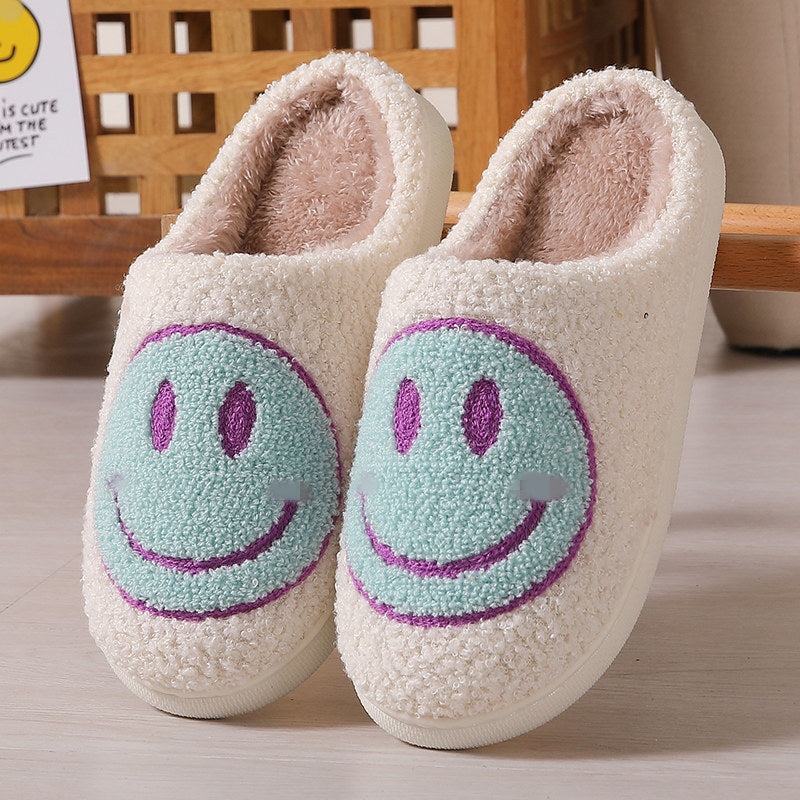 Colorful smiley face pattern cotton slippers indoor home plush warm slippers Pale green