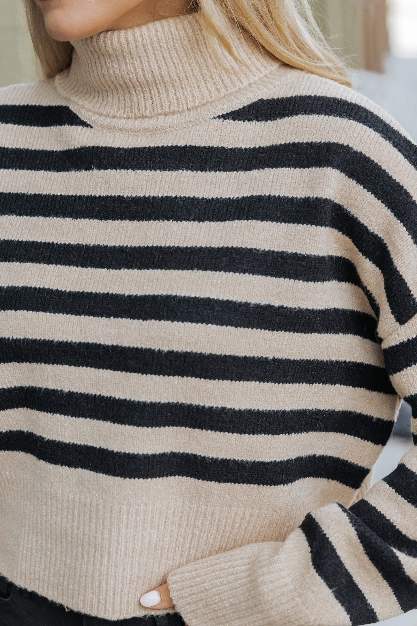 Beige and Black Striped Turtleneck Sweater-FINAL SALE