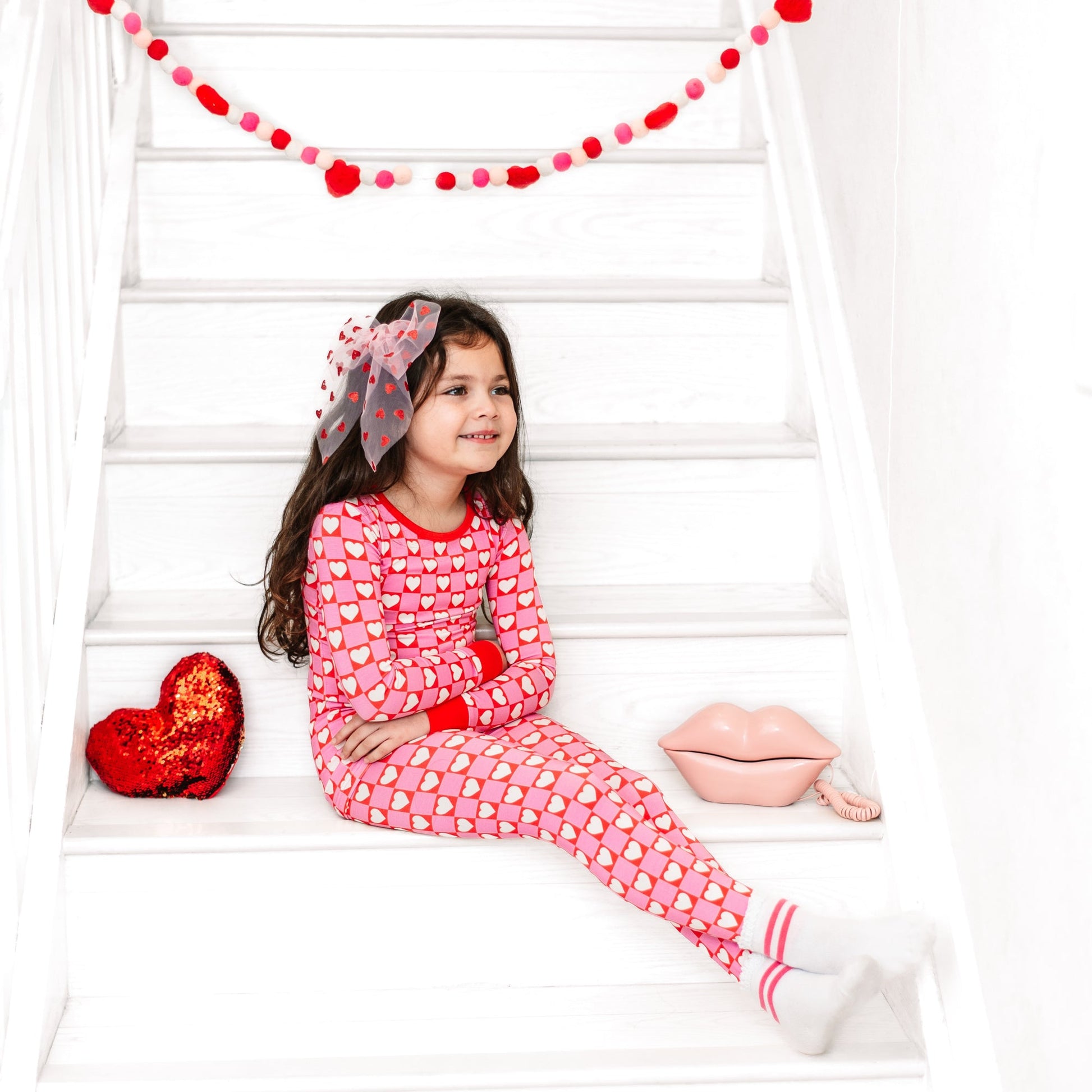 LONG SLEEVE TWO PIECE SET- Red Hearts