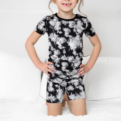 TWO PIECE SHORTIE SET- Black Tie Dye