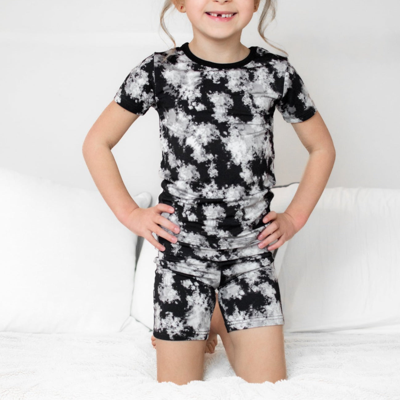 TWO PIECE SHORTIE SET- Black Tie Dye