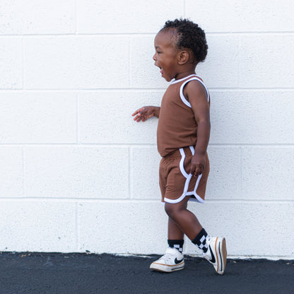 TRACK SHORTS SET- Bamboo Rib Sienna
