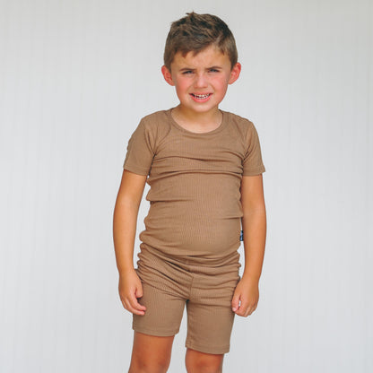 TWO PIECE SHORTIE SET- Mocha Ribbed