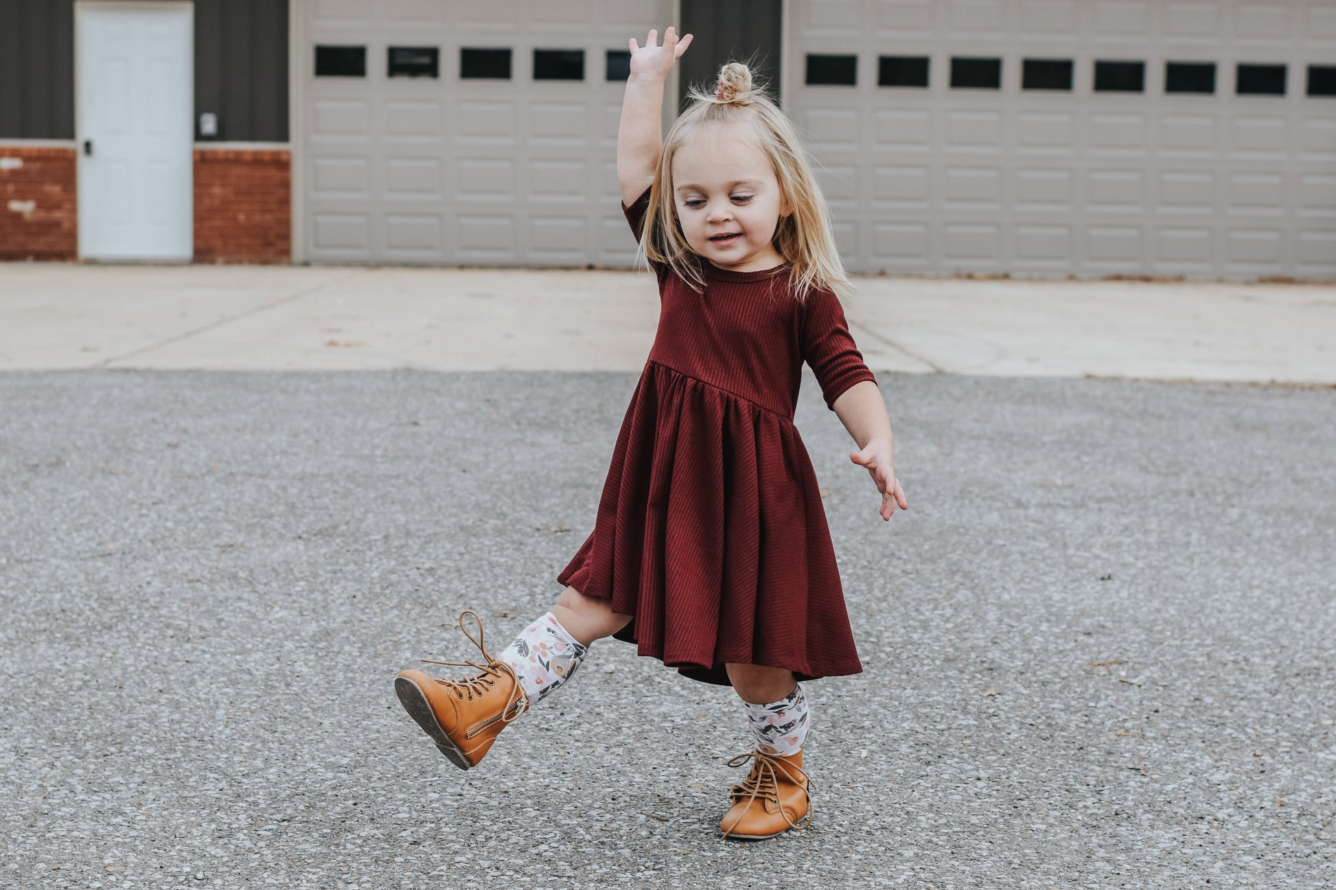 MID SLEEVE TWIRL DRESS- Black Cherry Ribbed