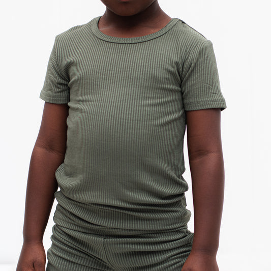 TWO PIECE SHORTIE SET- Moss Ribbed