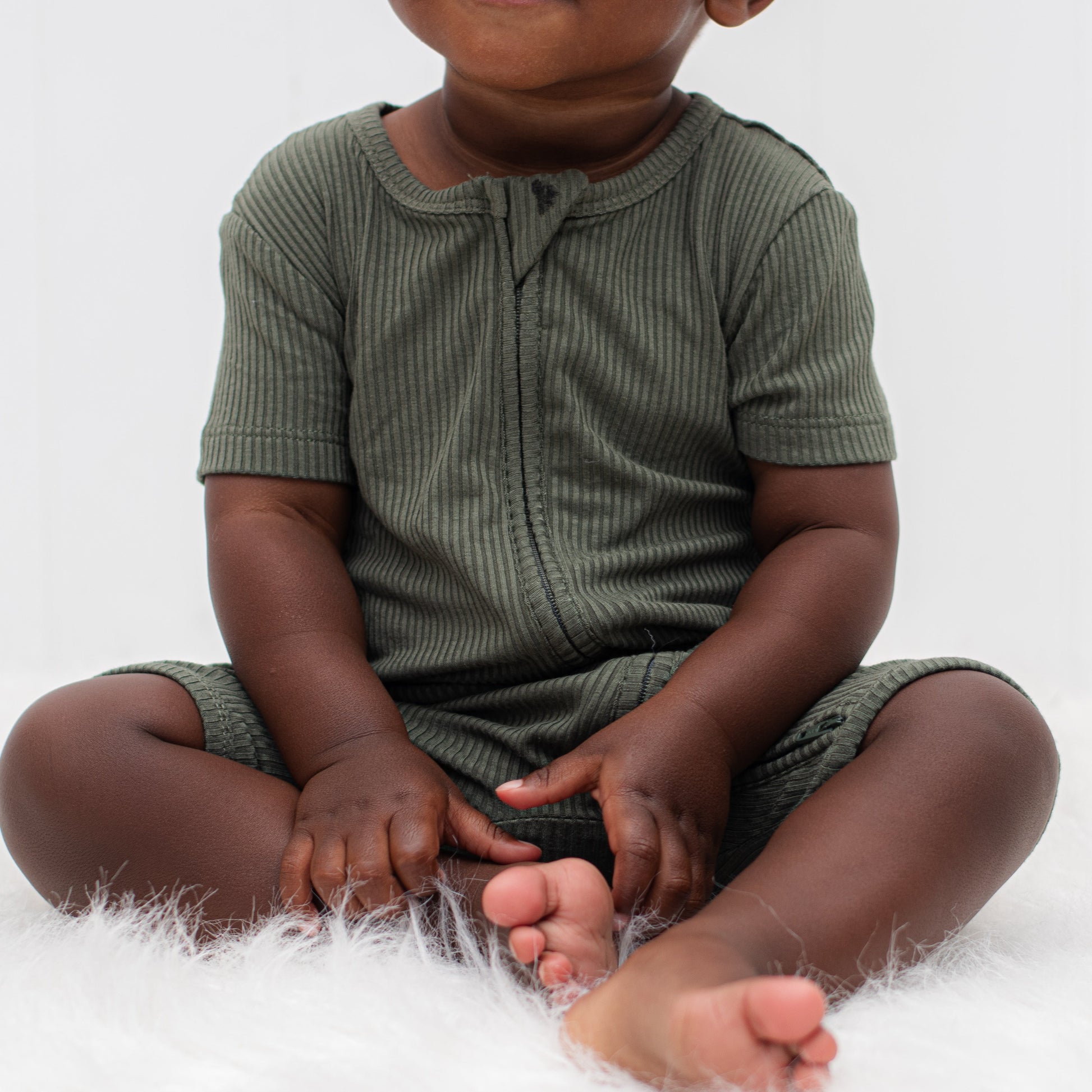 SHORTIE ZIP ROMPER - Moss Ribbed