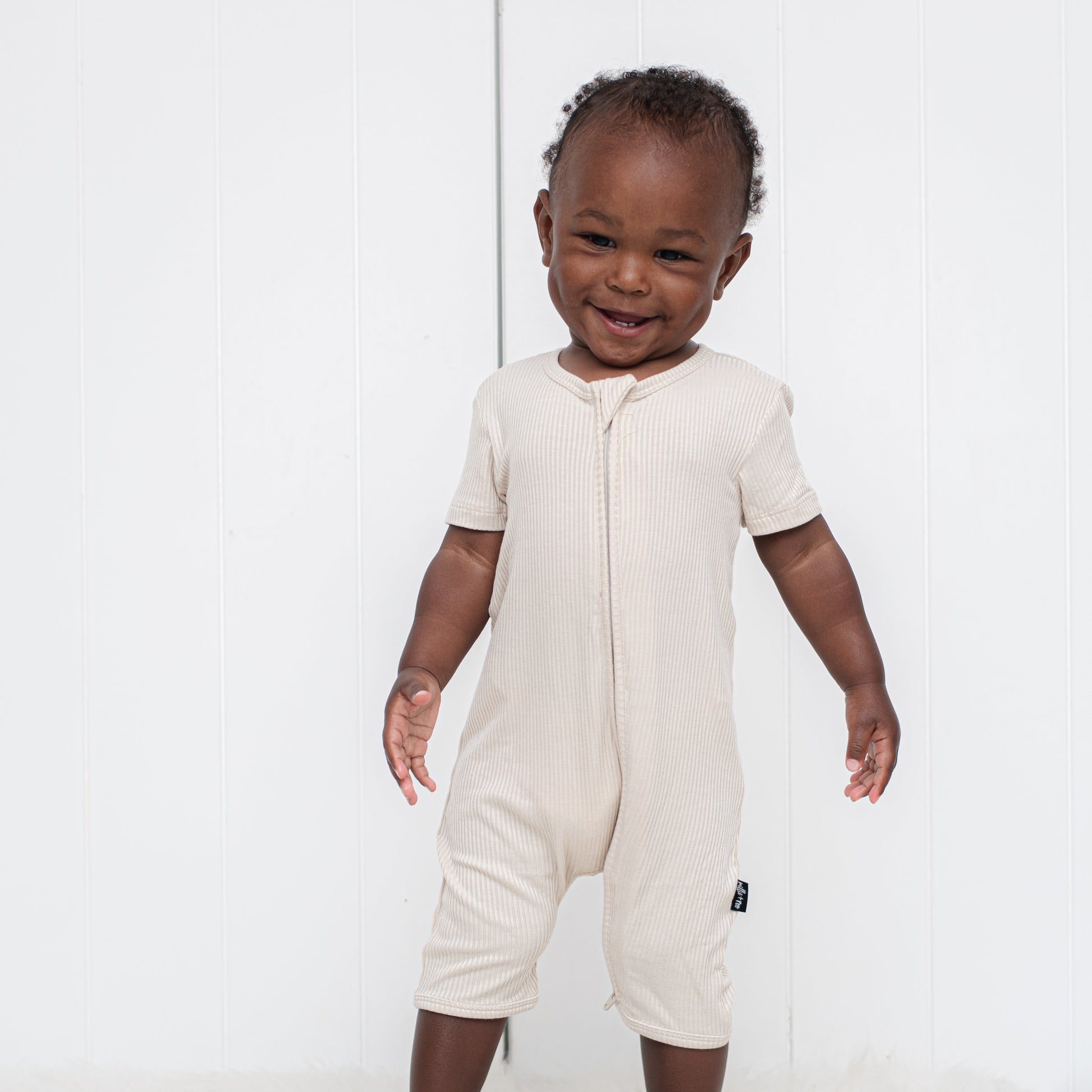 SHORTIE ZIP ROMPER - Clay Ribbed