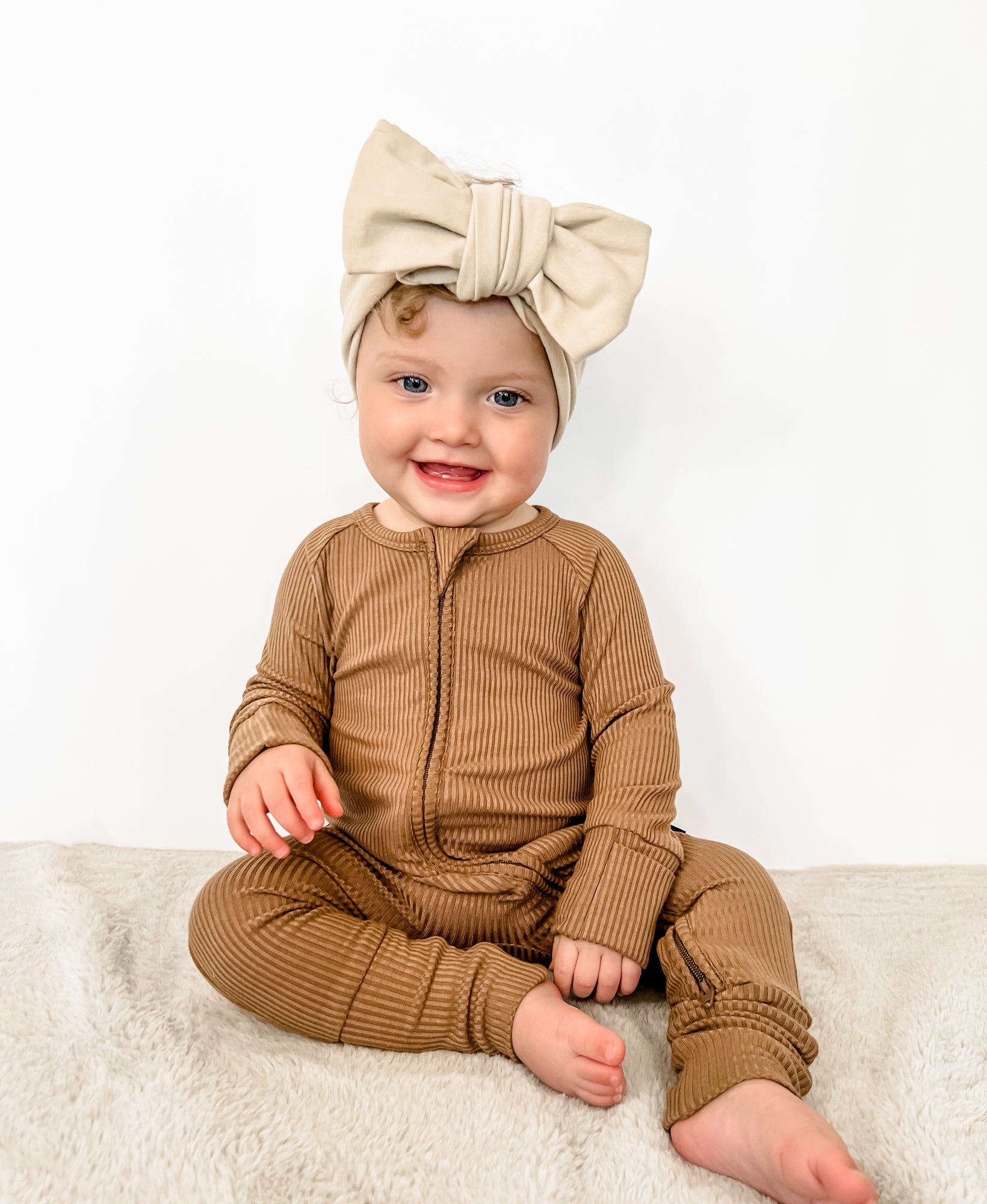 ZIP ROMPER - Mocha Ribbed