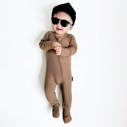 ZIP ROMPER - Mocha Ribbed