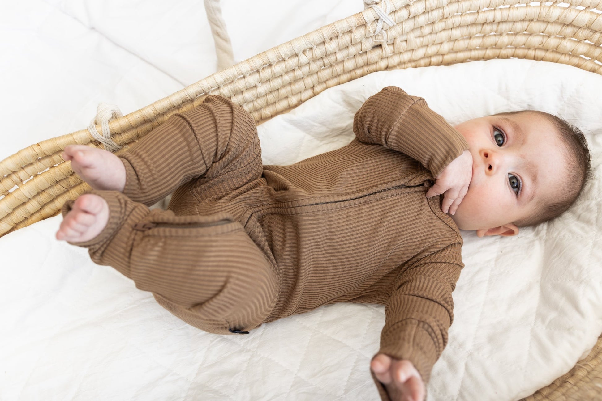 ZIP ROMPER - Mocha Ribbed