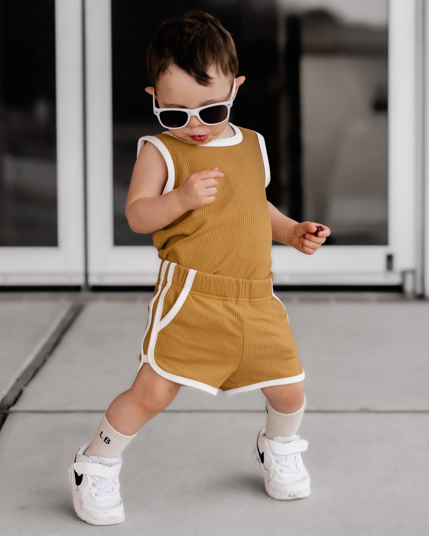 TRACK SHORTS SET- Bamboo Rib Honey Mustard