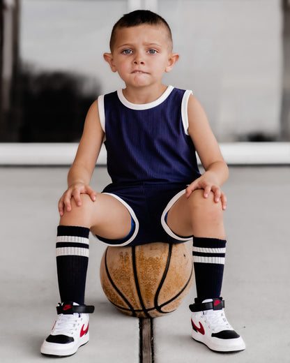 TRACK SHORTS SET- Bamboo Rib Navy