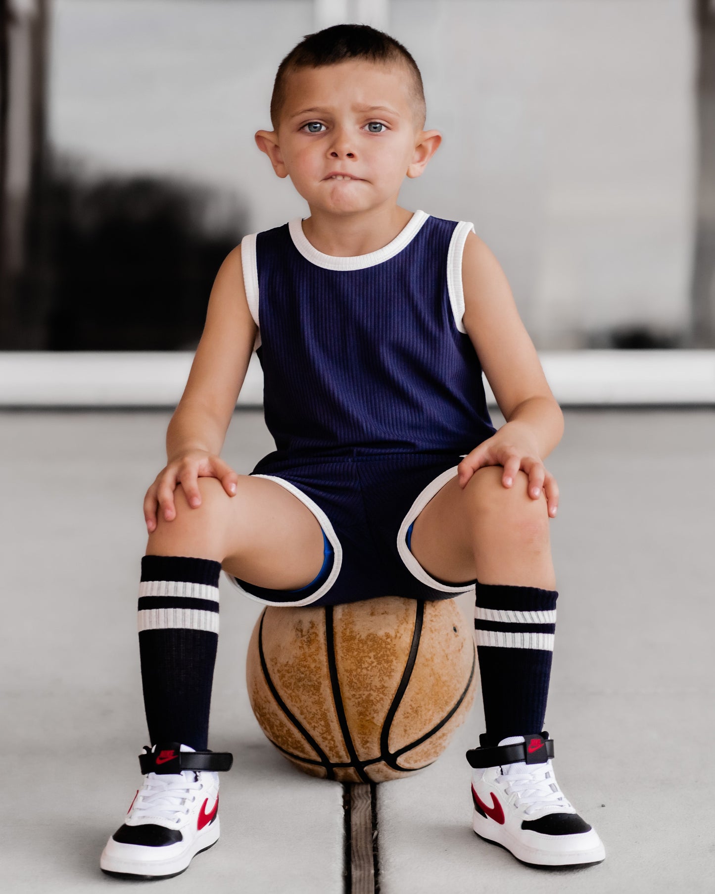 TRACK SHORTS SET- Bamboo Rib Navy