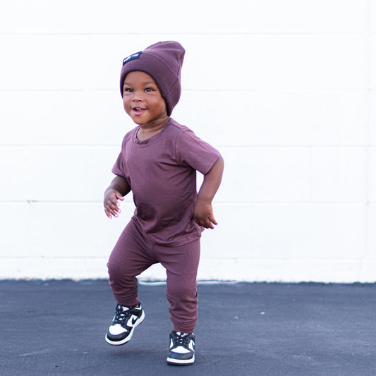 BAMBOO RIB LEGGINGS- Black Cherry