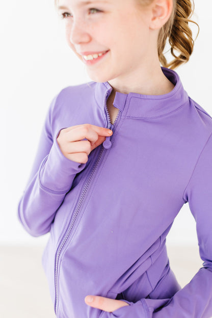 Playful Purple Full-Zip Ruffle Active Jacket 11 12
